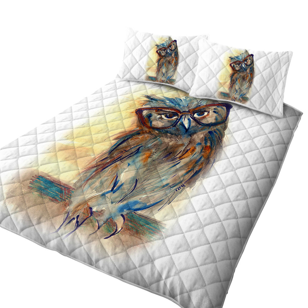 Artistic Drawing Sophisticated Chic Owl Twin Quilt