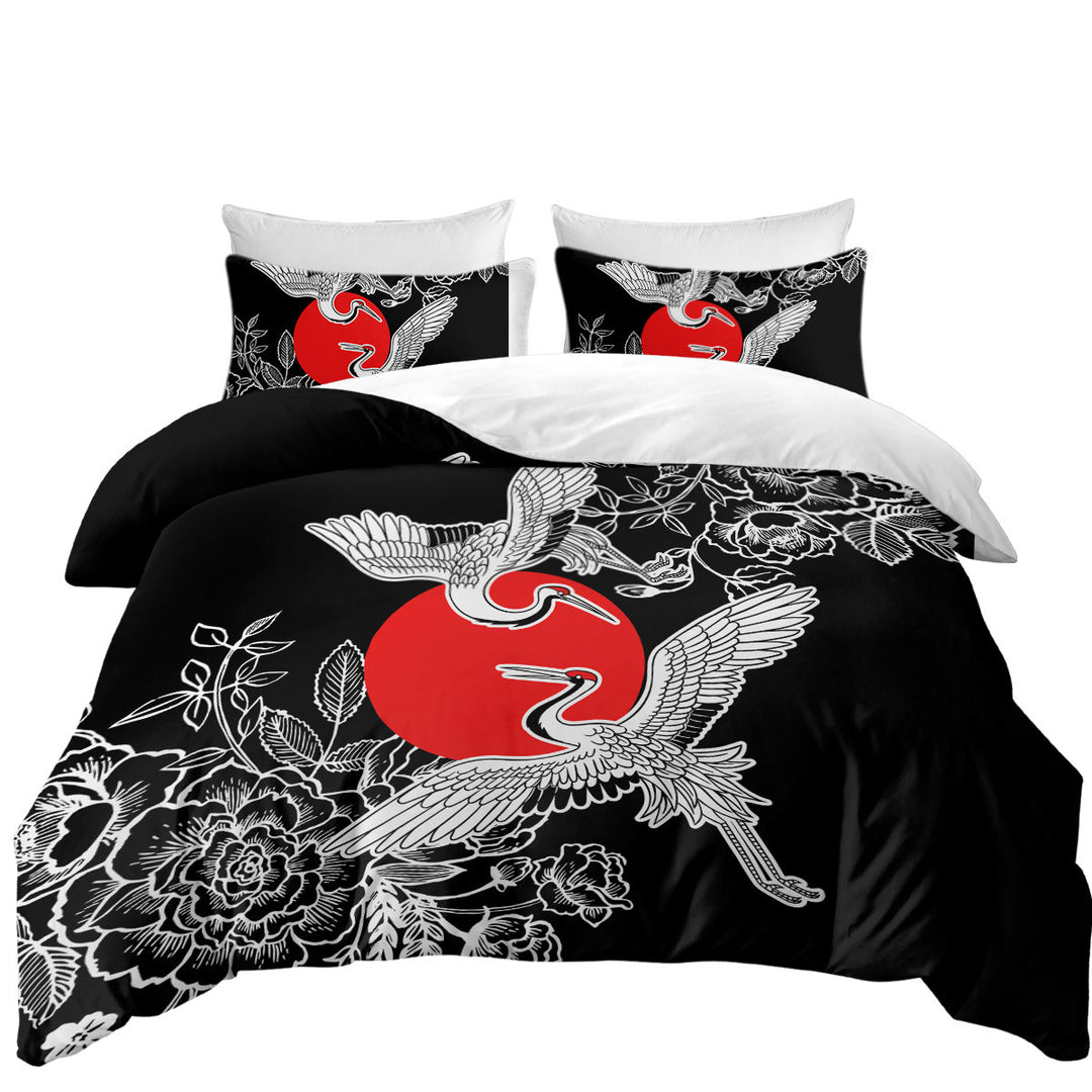 Artistic Flowers and Storks Coverlet