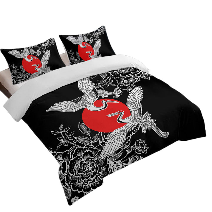 Artistic Flowers and Storks Duvet Covers