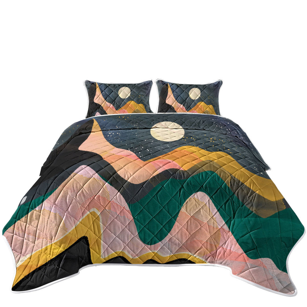 Artistic Mountains under a Full Moon Coverlets