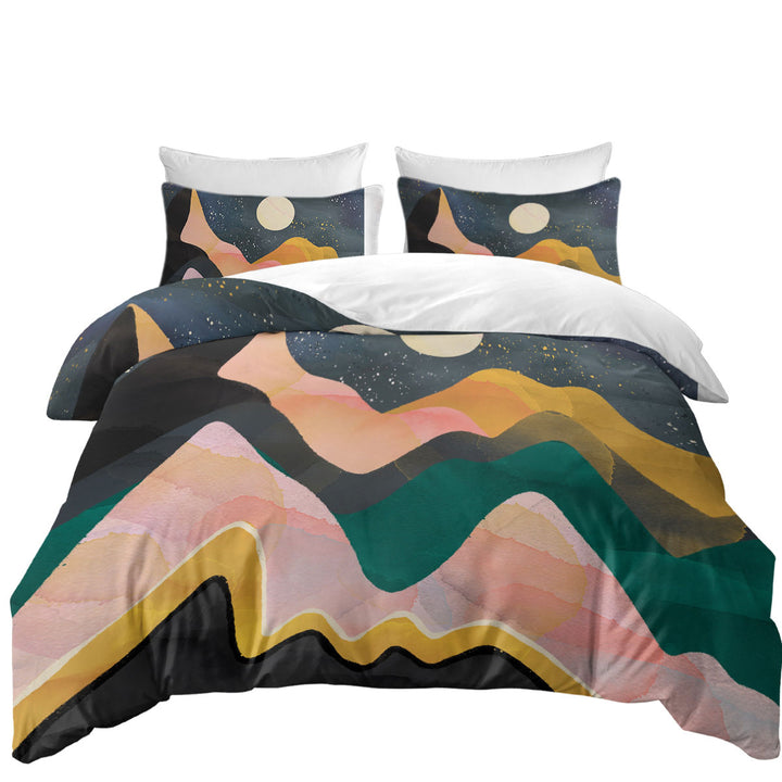 Artistic Mountains under a Full Moon Oversized King Duvet Cover