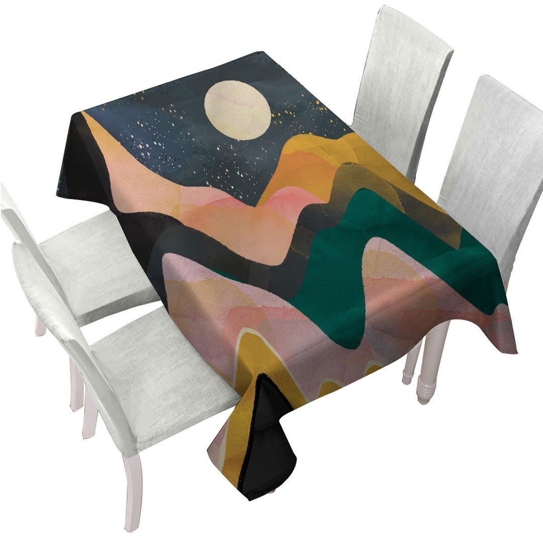 Artistic Mountains under a Full Moon Tablecloths