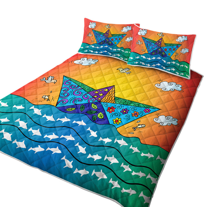 Artistic Multi Colored Origami Boat Coverlets