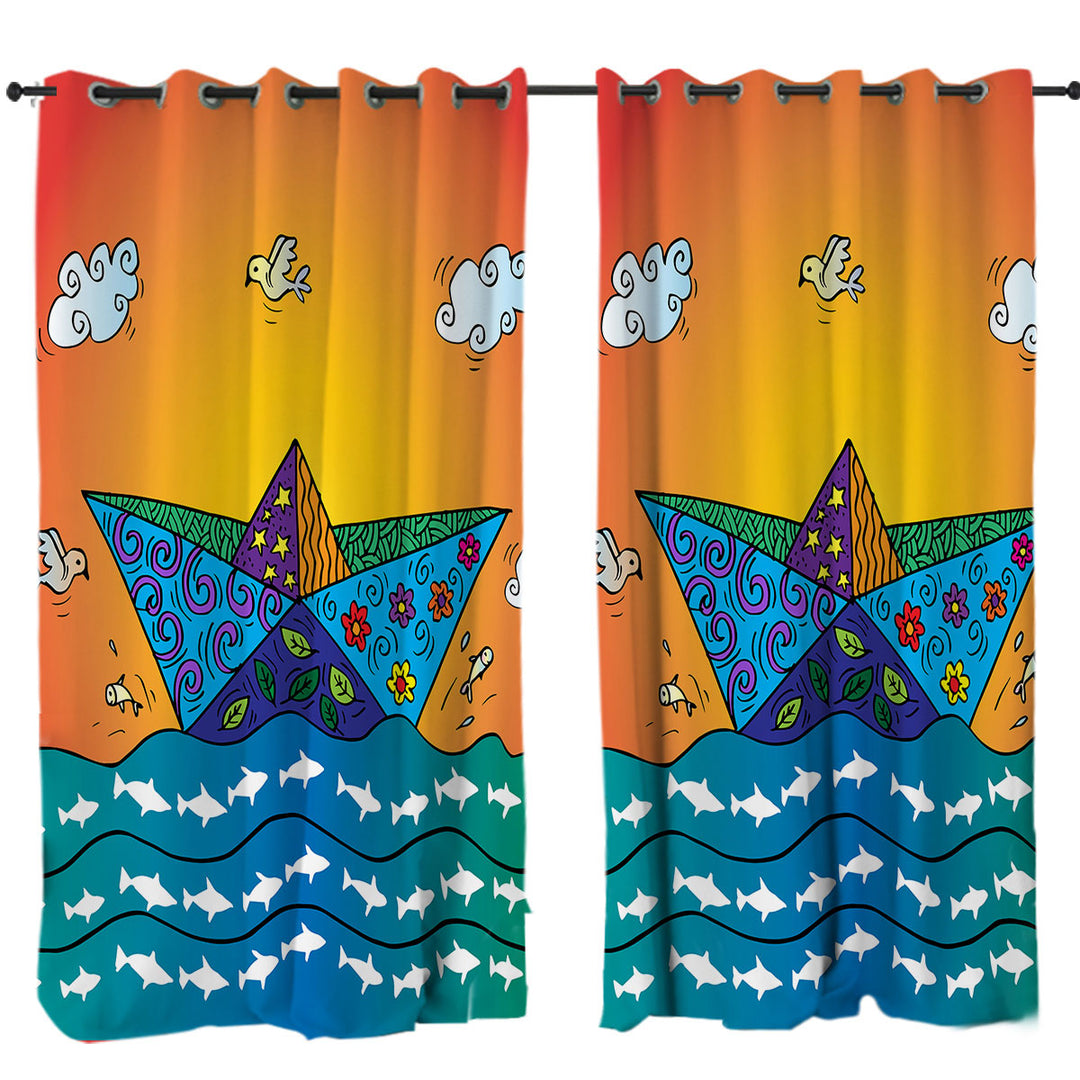 Artistic Multi Colored Origami Boat Curtains