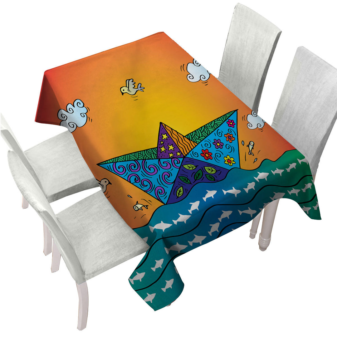 Artistic Multi Colored Origami Boat Tablecloths
