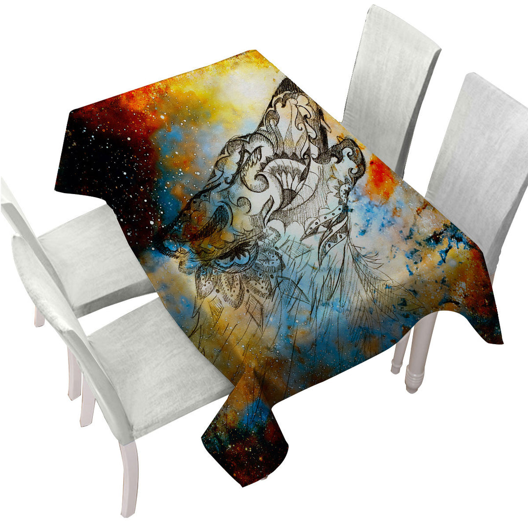 Artistic Native American Wolf Spirit Tablecloth