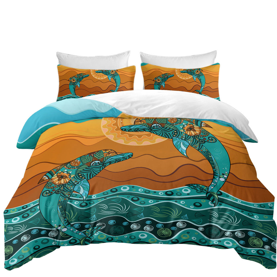 Artistic Ocean and Dolphins Coverlet