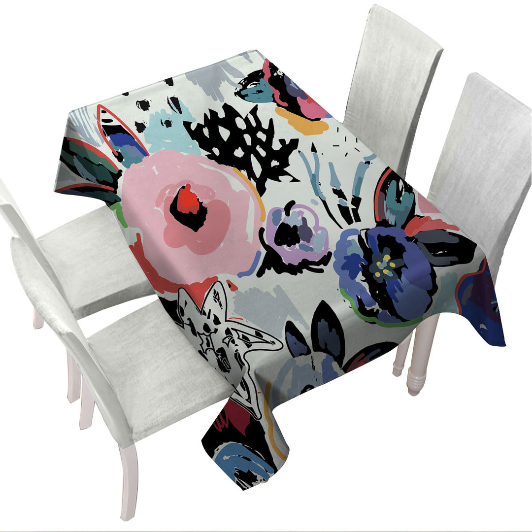 Artistic Painted Flowers Tablecloth