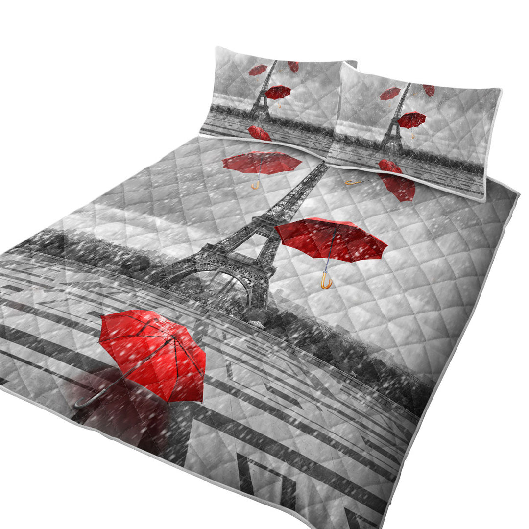 Artistic Photo Eiffel Tower VS Red Umbrellas Coverlet