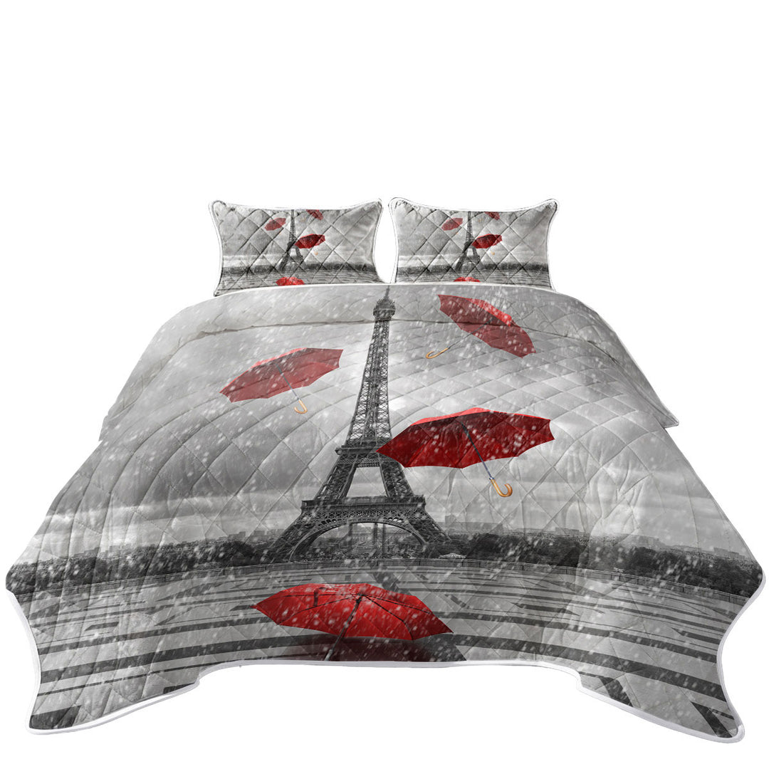 Artistic Photo Eiffel Tower VS Red Umbrellas Coverlets