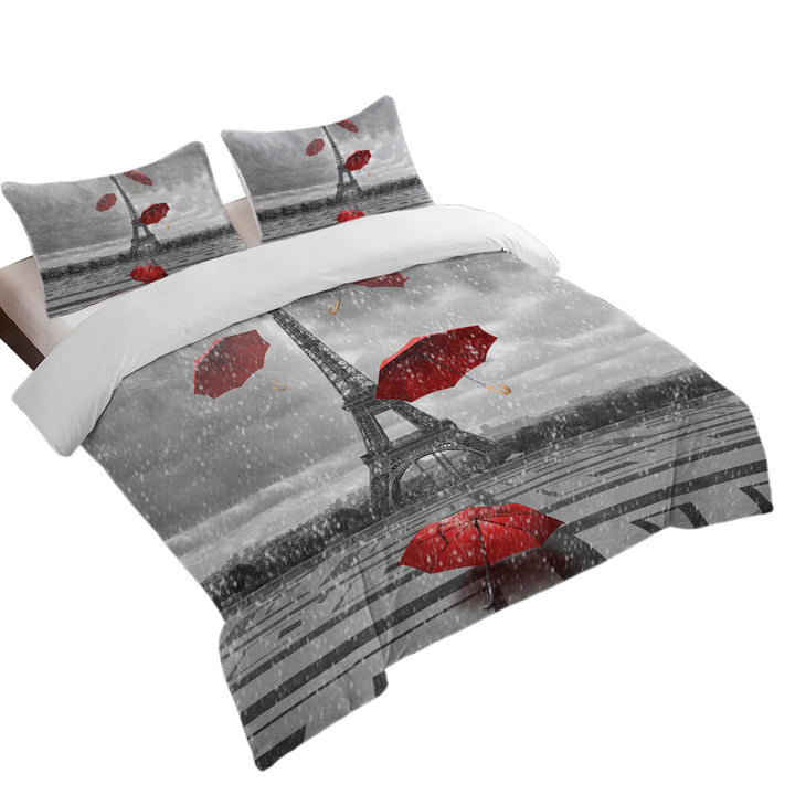 Artistic Photo Eiffel Tower VS Red Umbrellas Duvet Covers