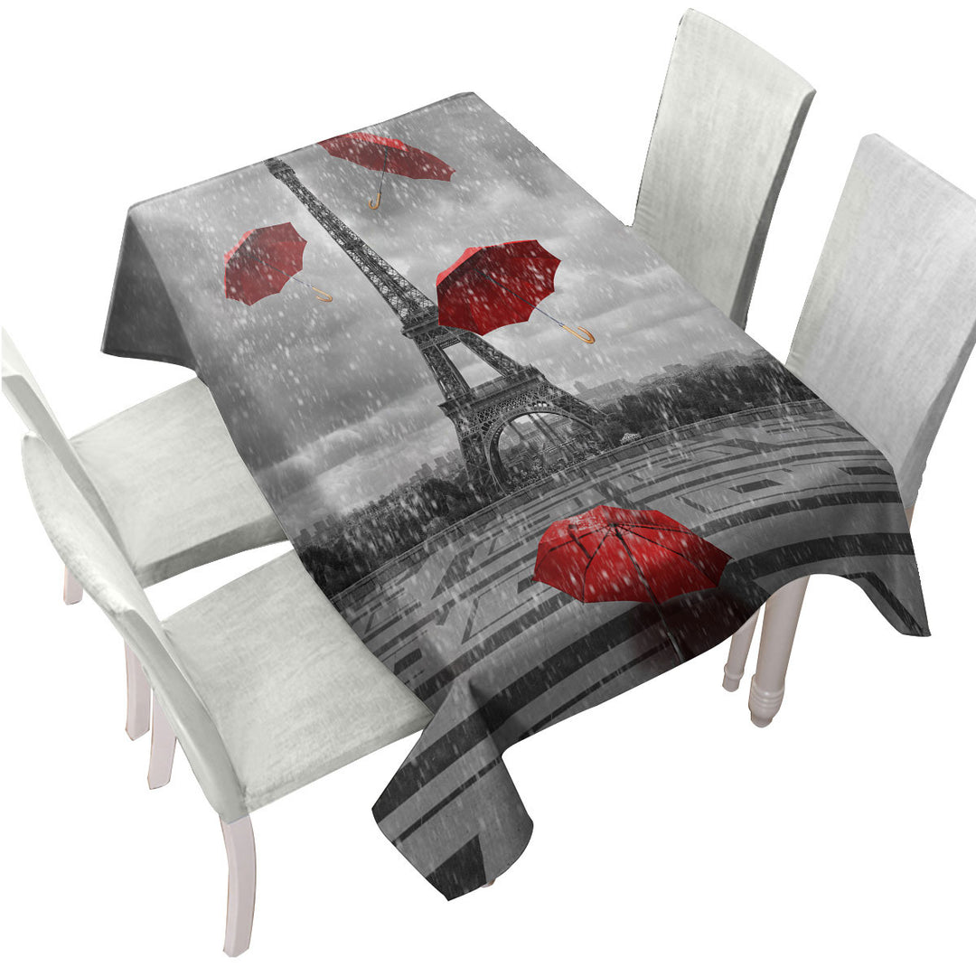 Artistic Photo Eiffel Tower VS Red Umbrellas Tablecloth
