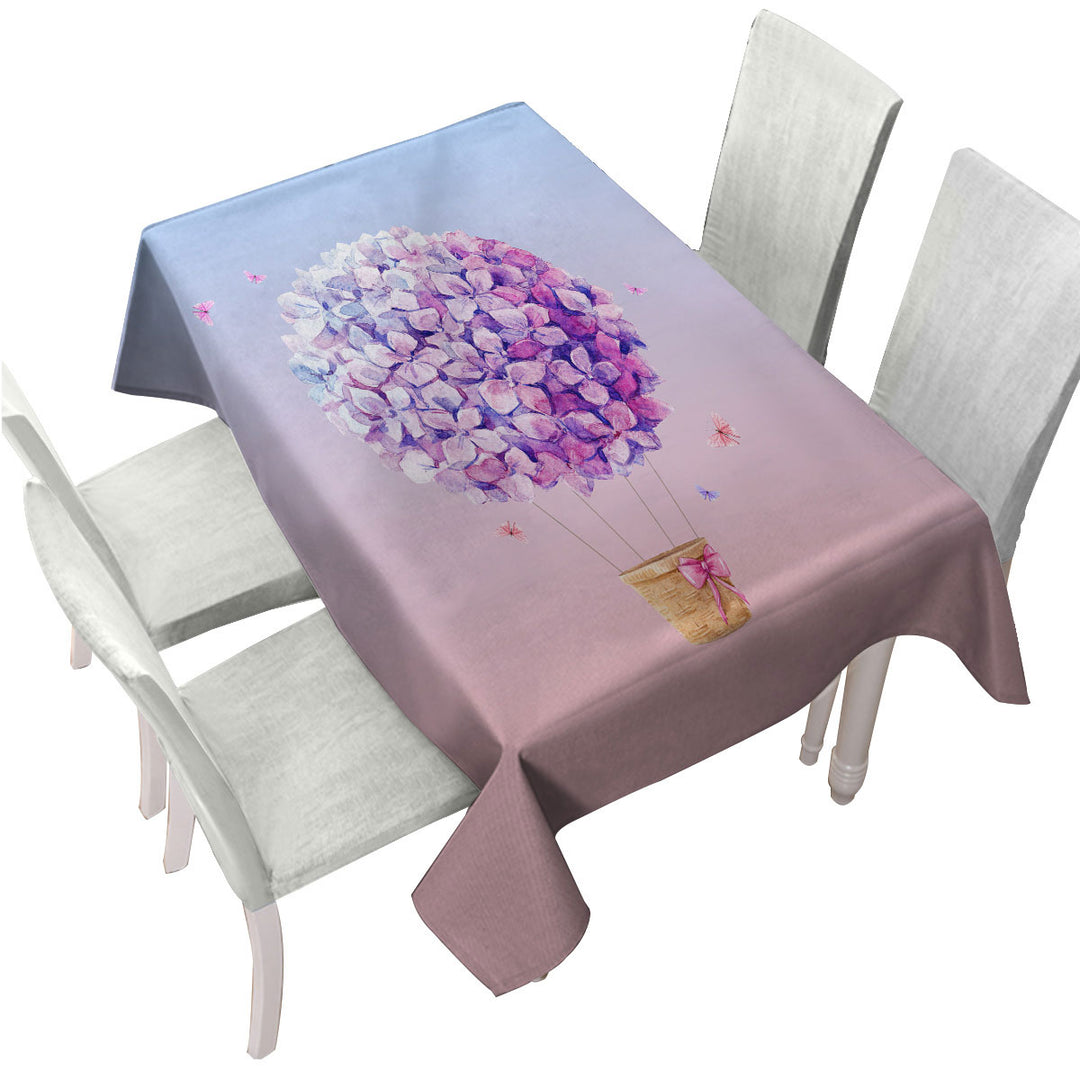 Artistic Purple Flowers Hot Air Balloon Tablecloths