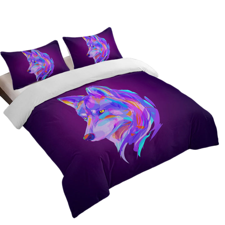 Artistic Purple Wolf King Size Duvet Cover