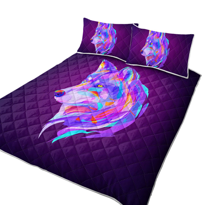 Artistic Purple Wolf King Size Quilt