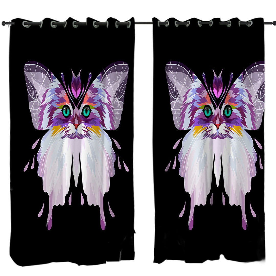Artistic Purplish Wild Cat Butterfly Curtains