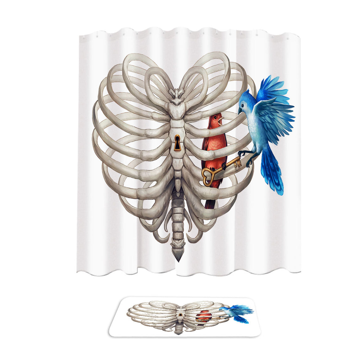 Artistic Shower Curtains Birds Heart Cage