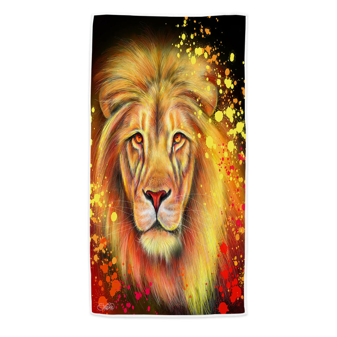 Artwork Neon Orange Lion Microfiber Beach Towel