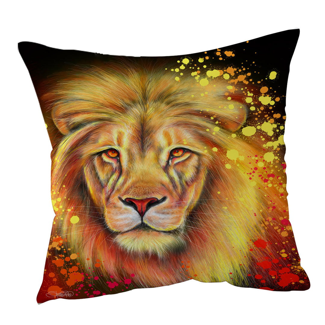 Artwork Neon Orange Lion Throw Pillows and Cushions