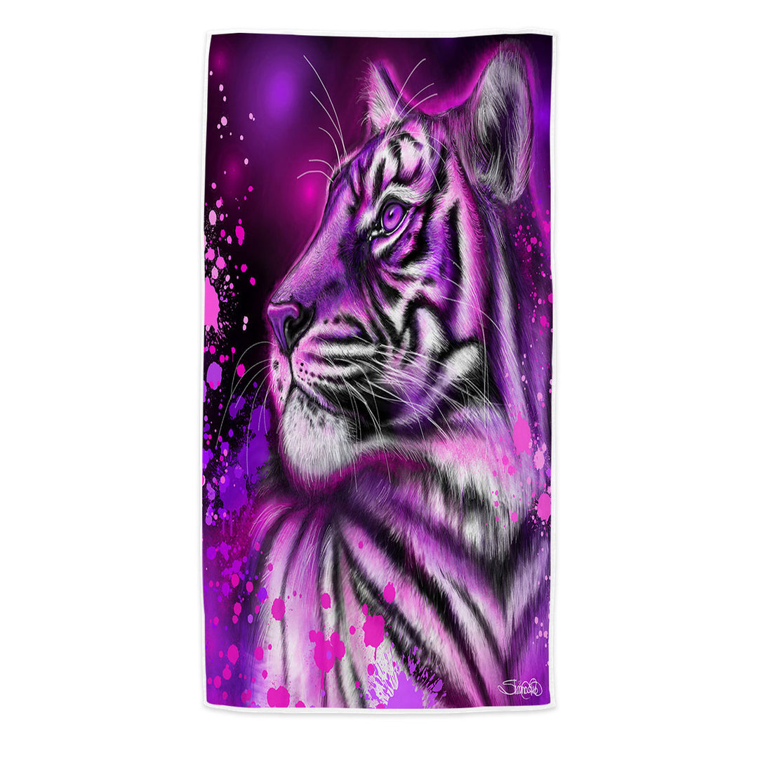 Artwork Neon Purple Pink Tiger Swims Towel