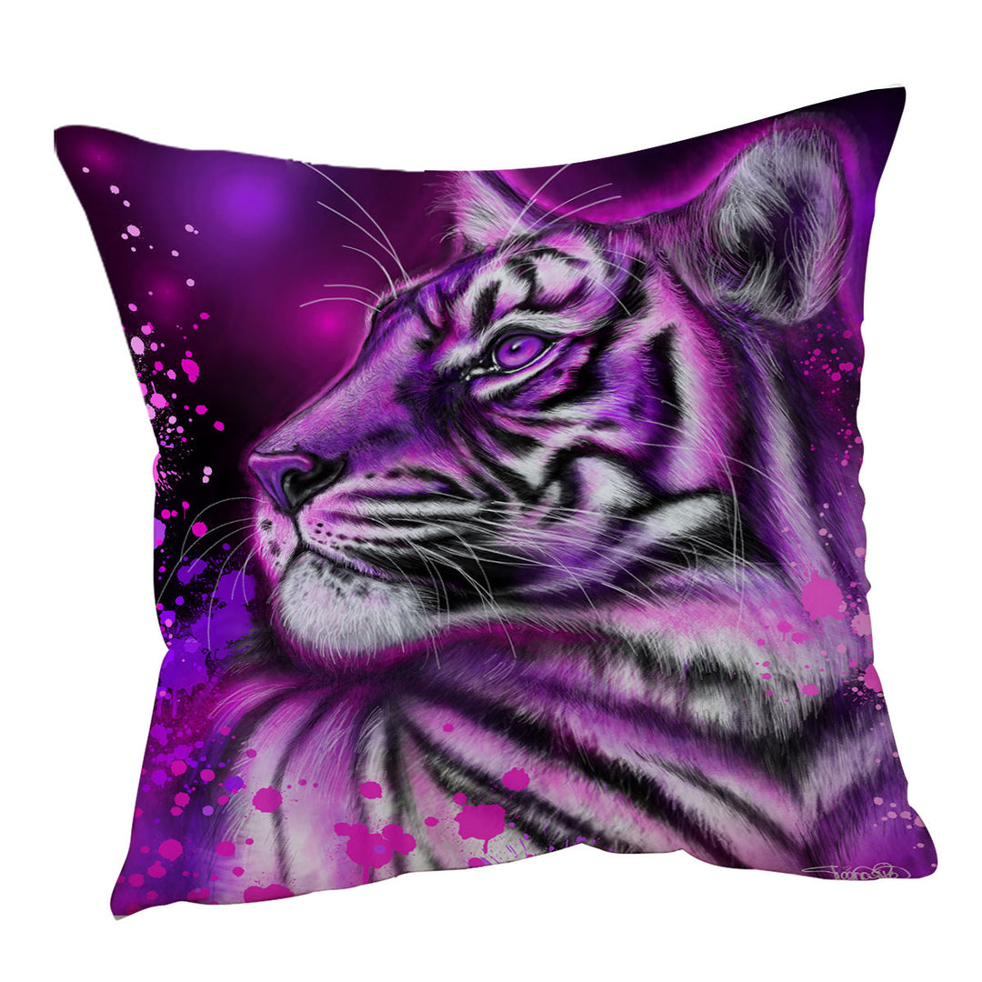 Artwork Neon Purple Pink Tiger Throw Pillows