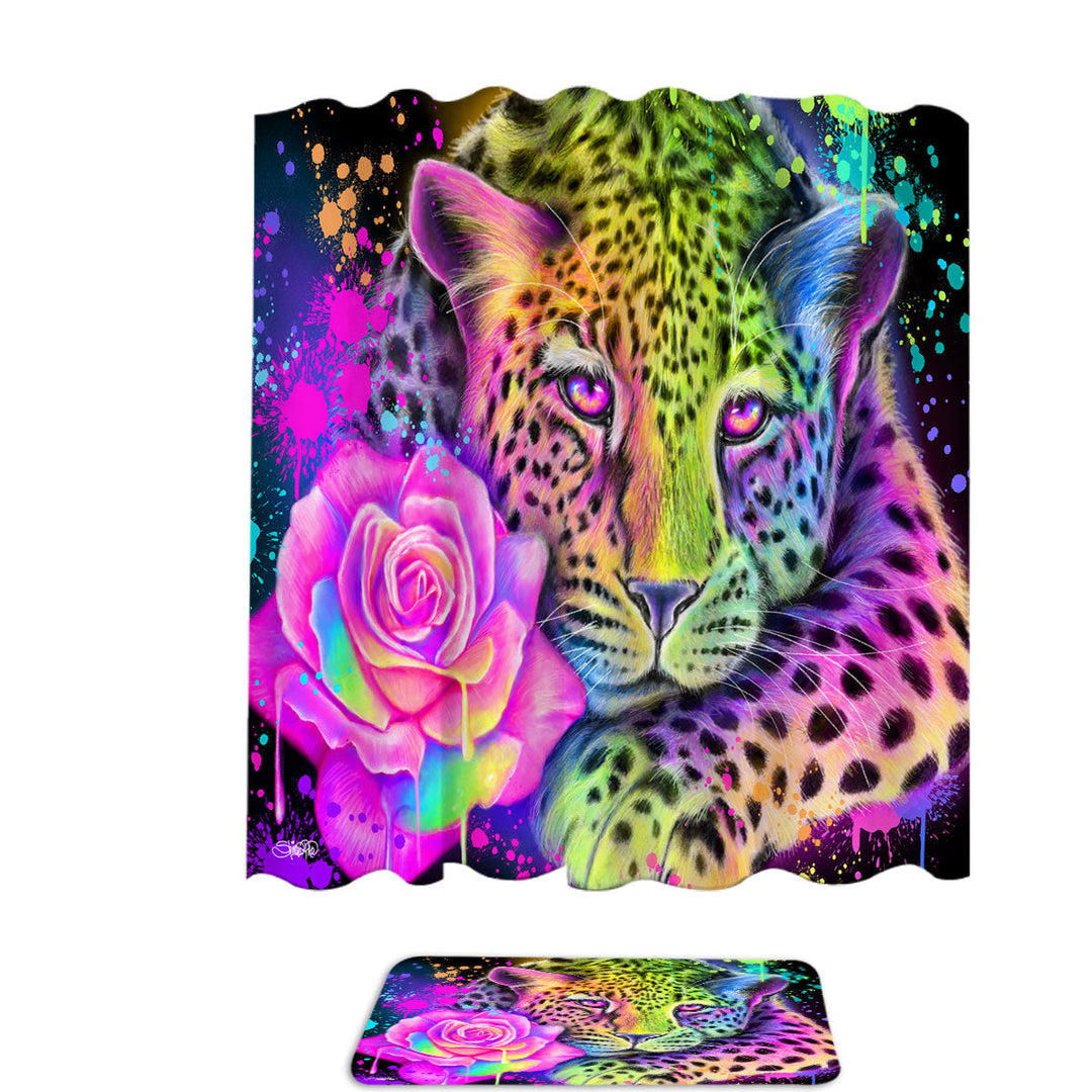 Artwork Neon Rainbow Leopard Shower Curtains