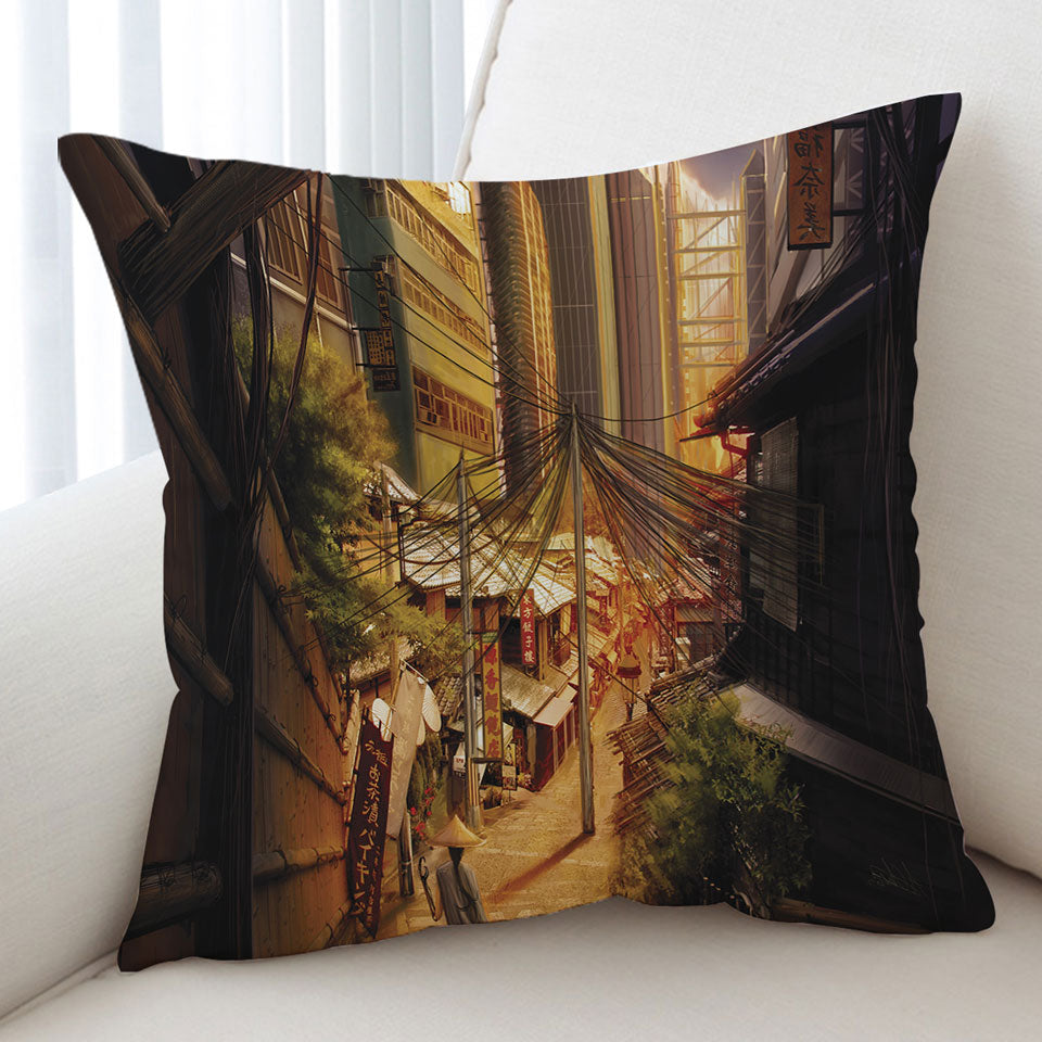 Asian Art Painting Tokyo City Markets Cushion Covers