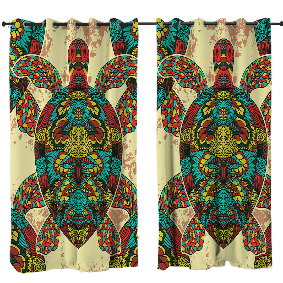 Asian Design Multi Colored Turtle Curtains