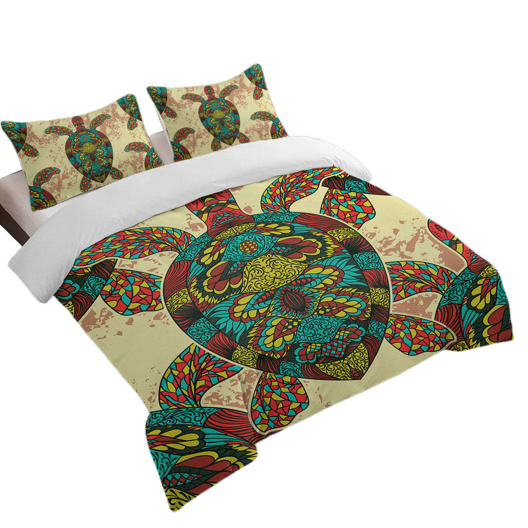 Asian Design Multi Colored Turtle Duvet Cover