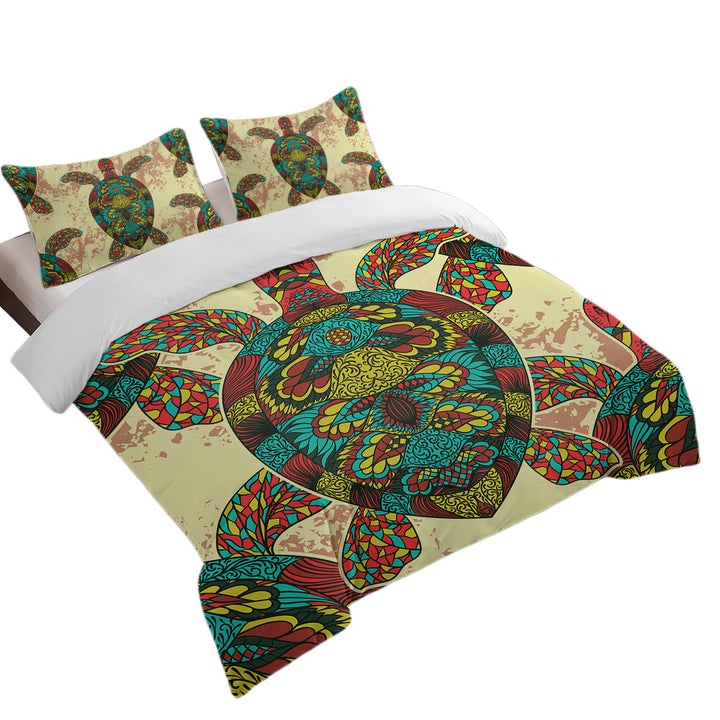 Asian Design Multi Colored Turtle Duvet Cover