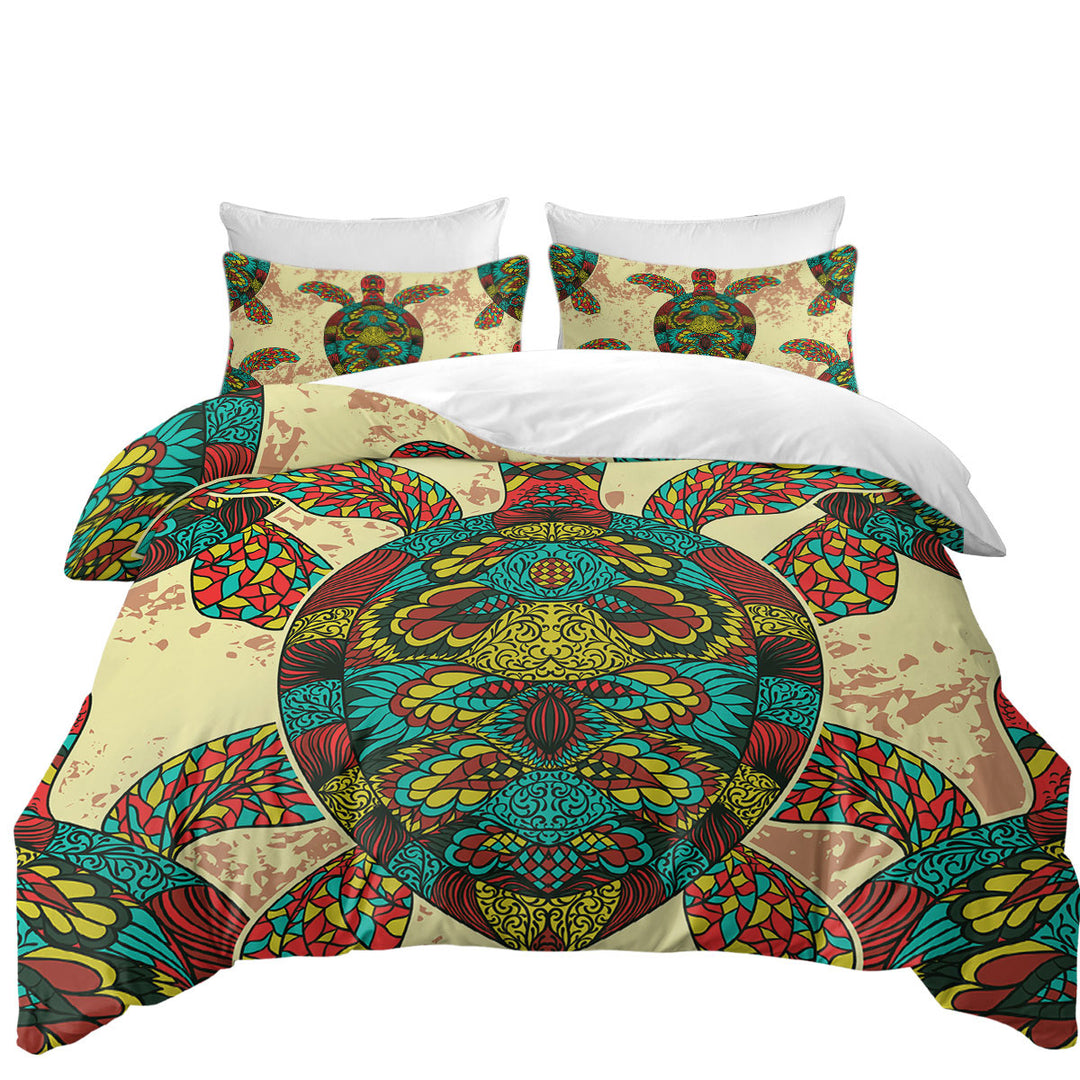Asian Design Multi Colored Turtle Oversized King Duvet Cover