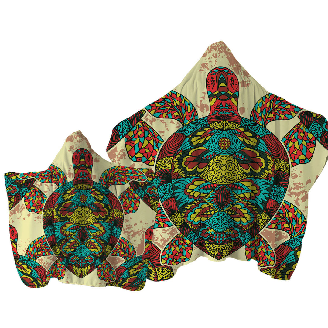 Asian Design Multi Colored Turtle Towel Hoodie