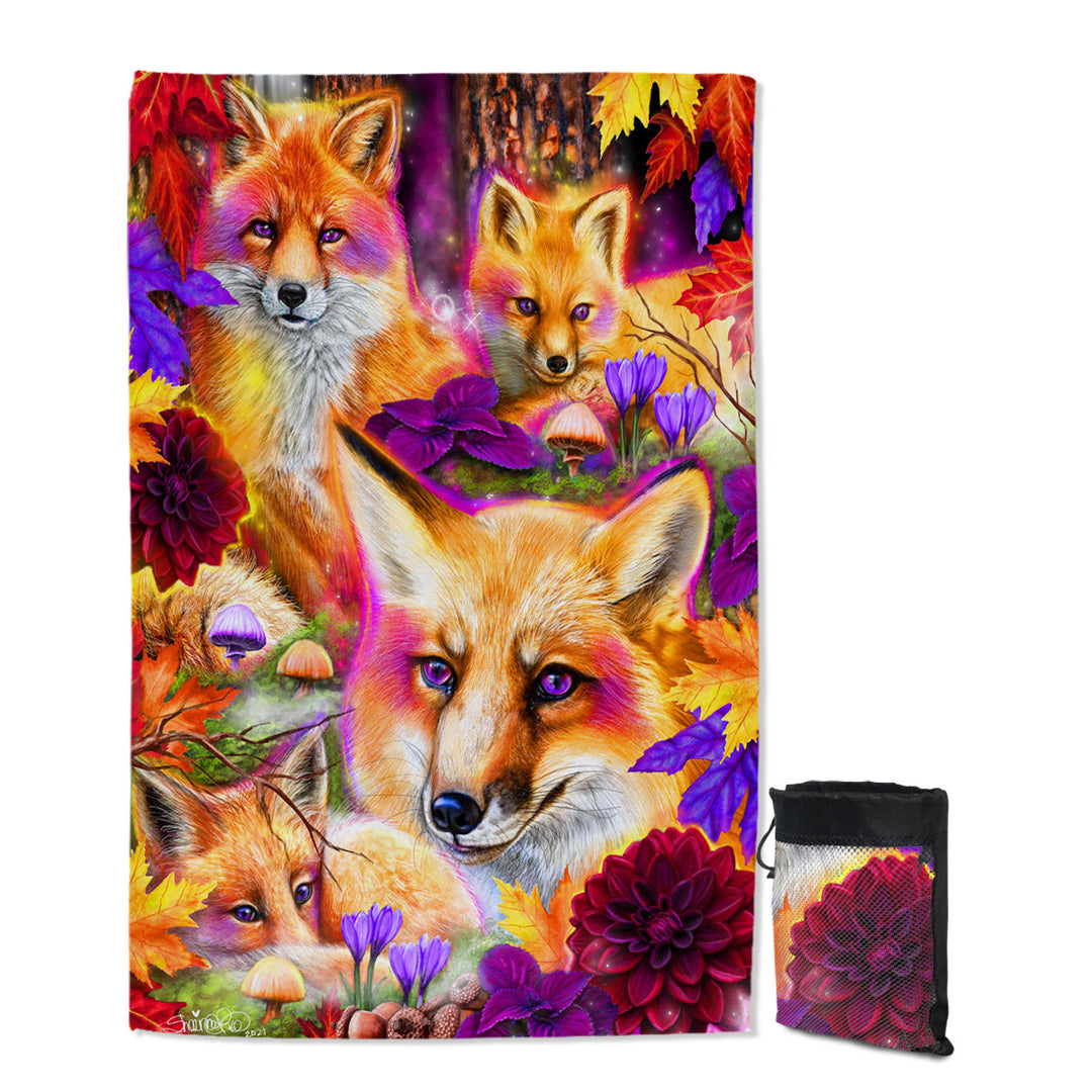 Autumn Big Beach Towels Forest Animal Art Daydream Red Fox