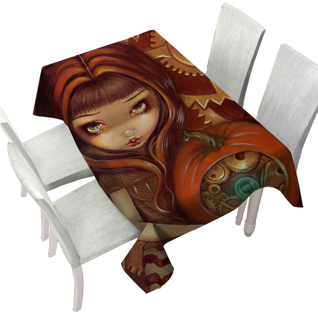 Autumn Colors Girl a Clockwork Pumpkin Custom table cloth
