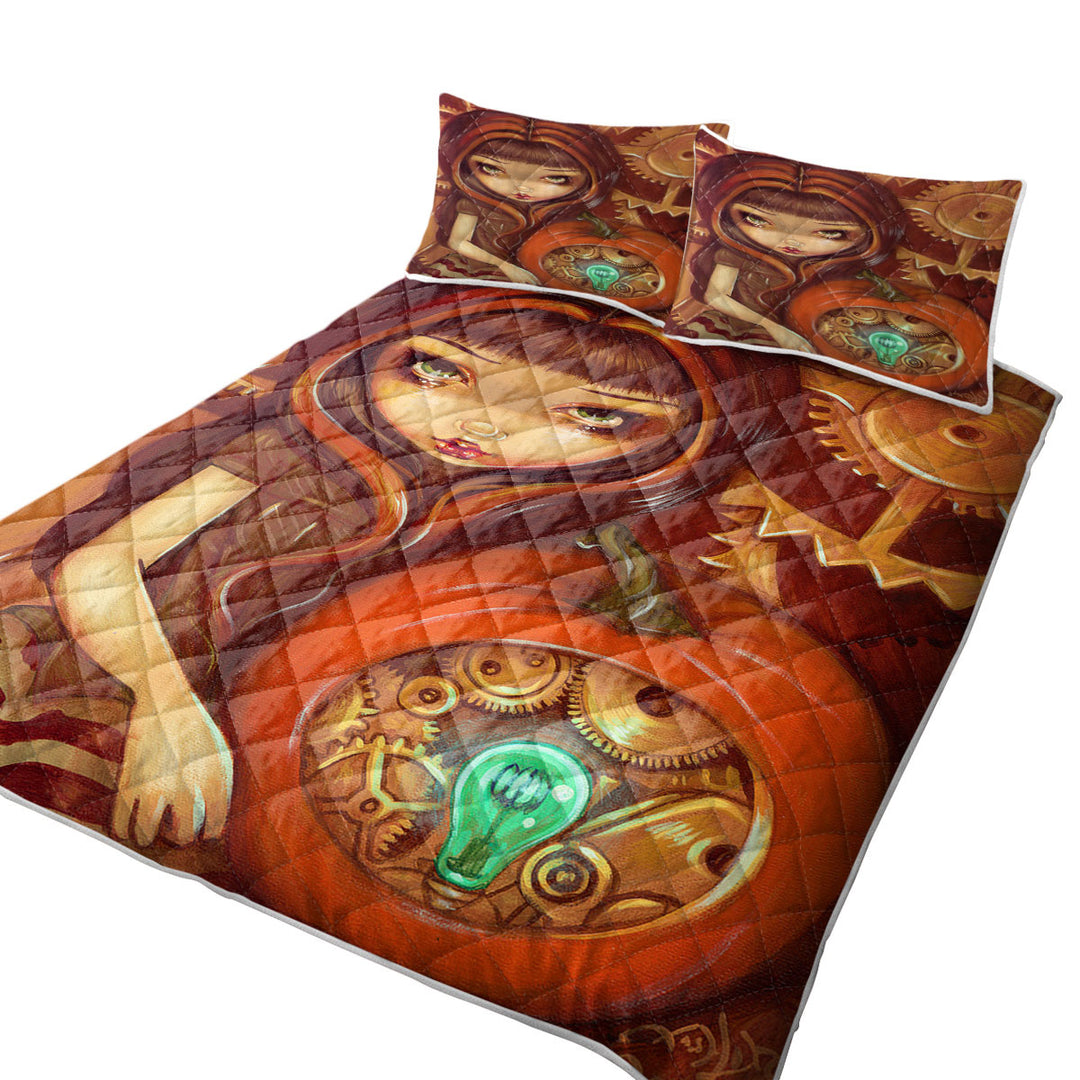 Autumn Colors Girl a Clockwork Pumpkin King Quilt