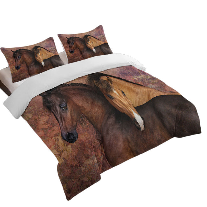 Autumn Colors Two Cute Horses Art Duvet Cover