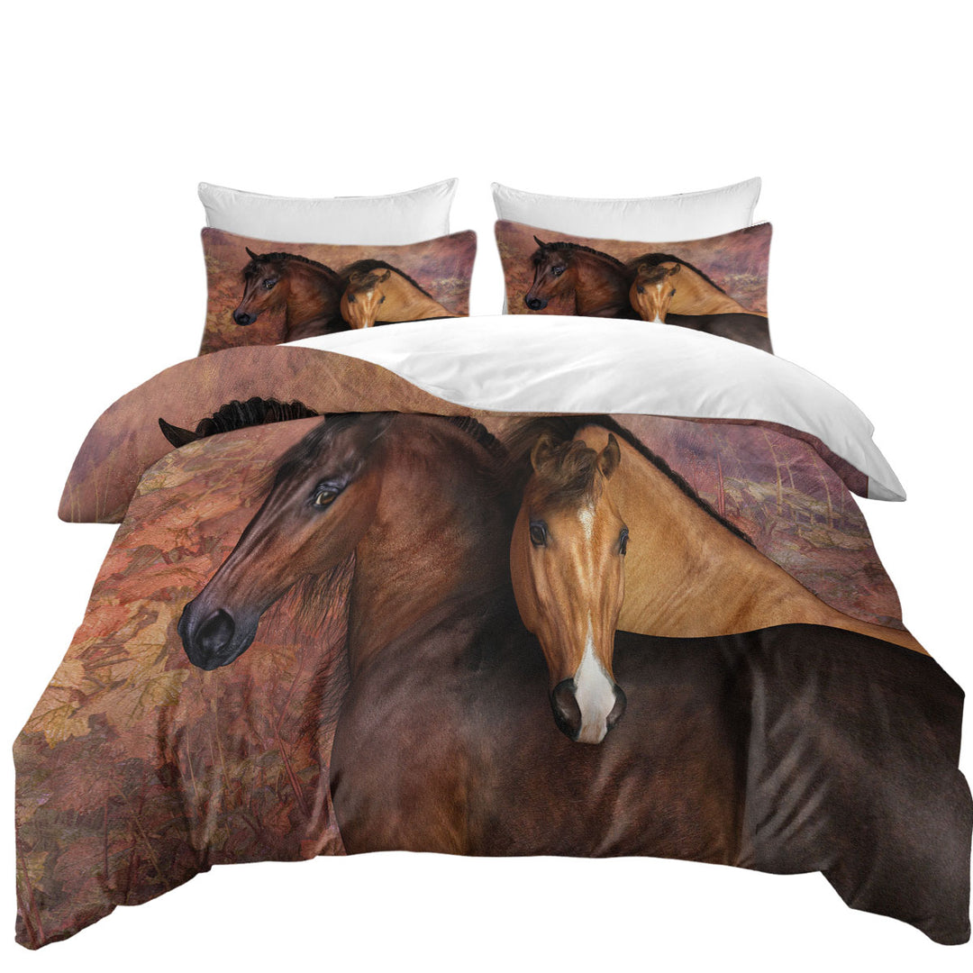 Autumn Colors Two Cute Horses Art Duvet Covers