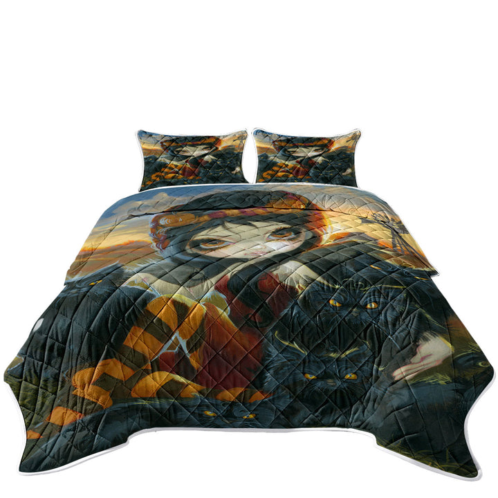 Autumn Kitties and the Dark Angelic Fairy Coverlets