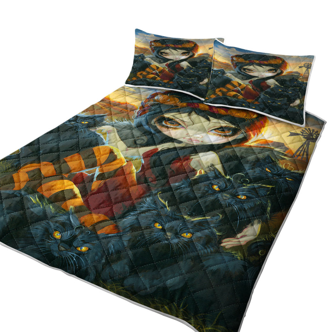 Autumn Kitties and the Dark Angelic Fairy King Size Bedspreads