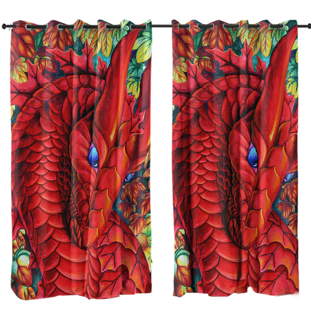 Autumn Leaves and Red Dragon Curtains for Bedroom