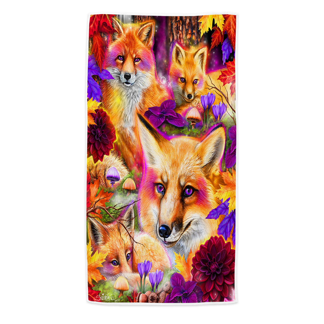 Autumn Microfibre Beach Towels Forest Animal Art Daydream Red Fox