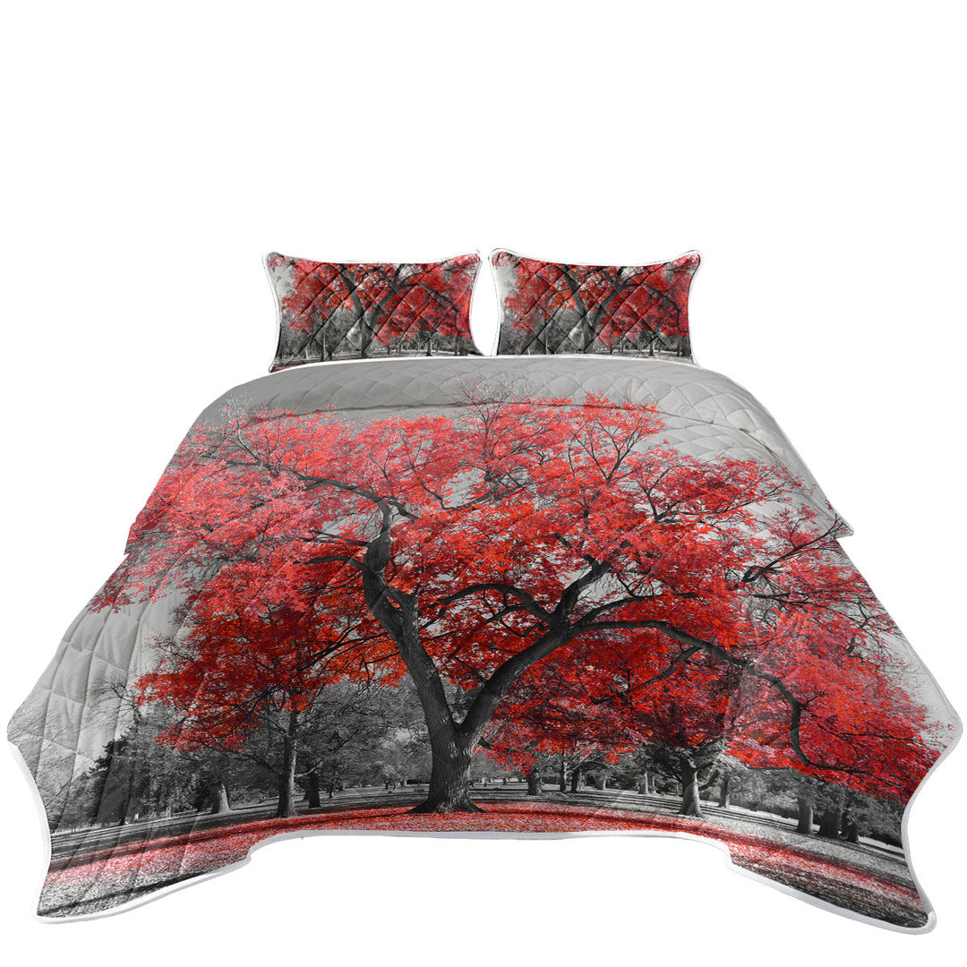 Autumn Red Tree King Quilt
