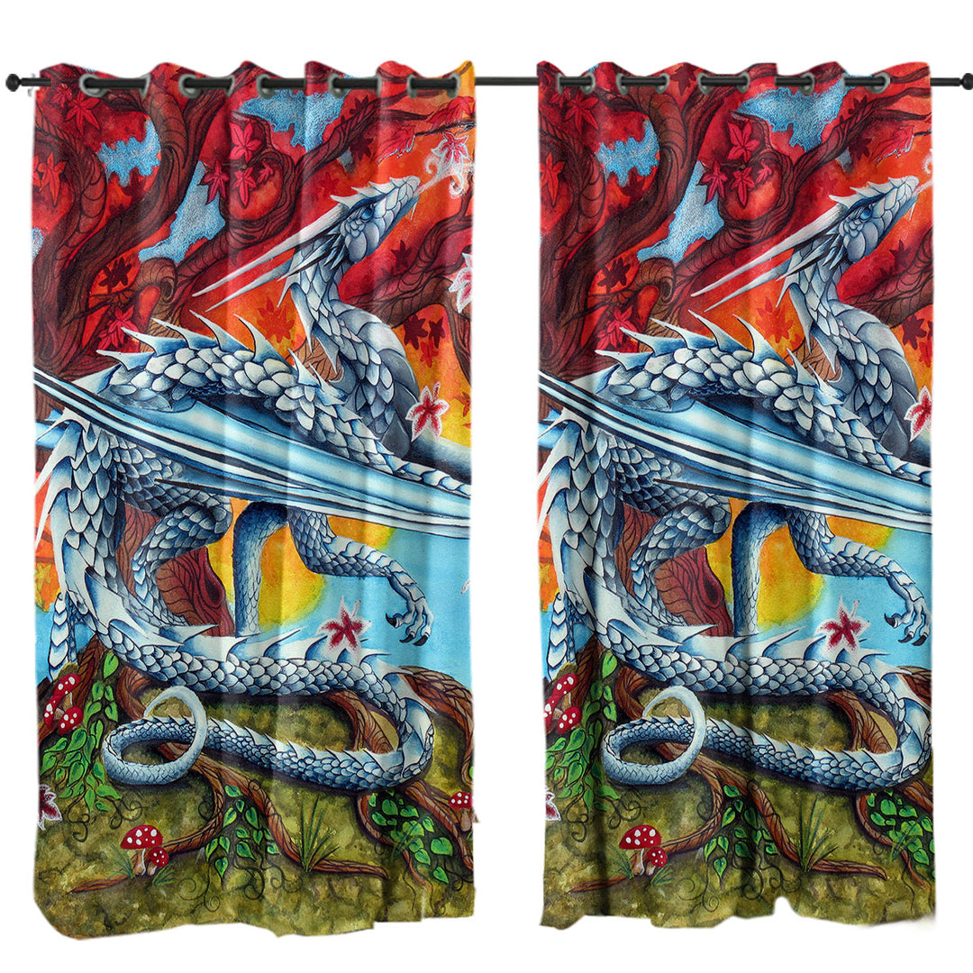 Autumn Tree vs the Winter Ice Dragon Drapes for Living Room