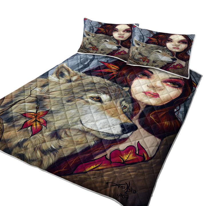Autumn Wolf Maiden California King Quilt Sets