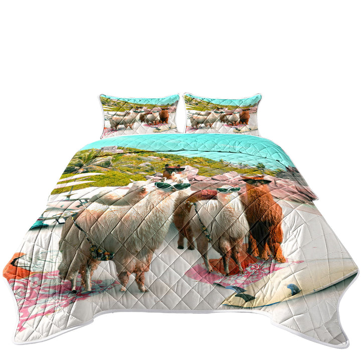 Awesome Funny Sunglasses Llamas Beach Coverlet