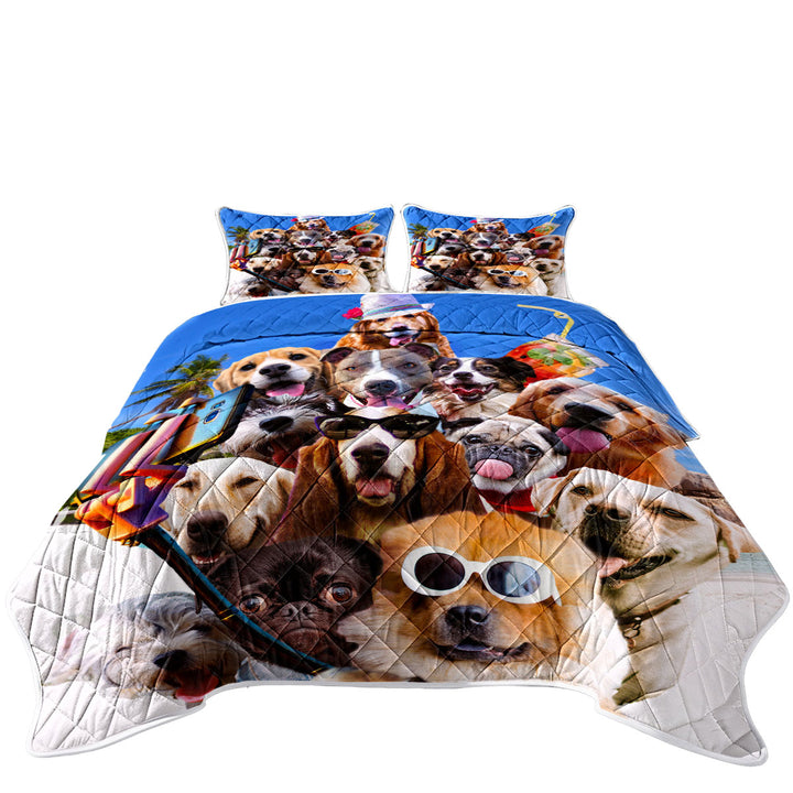 Awesome Selfie Funny Dogs with Sunglasses on the Beach Coverlet