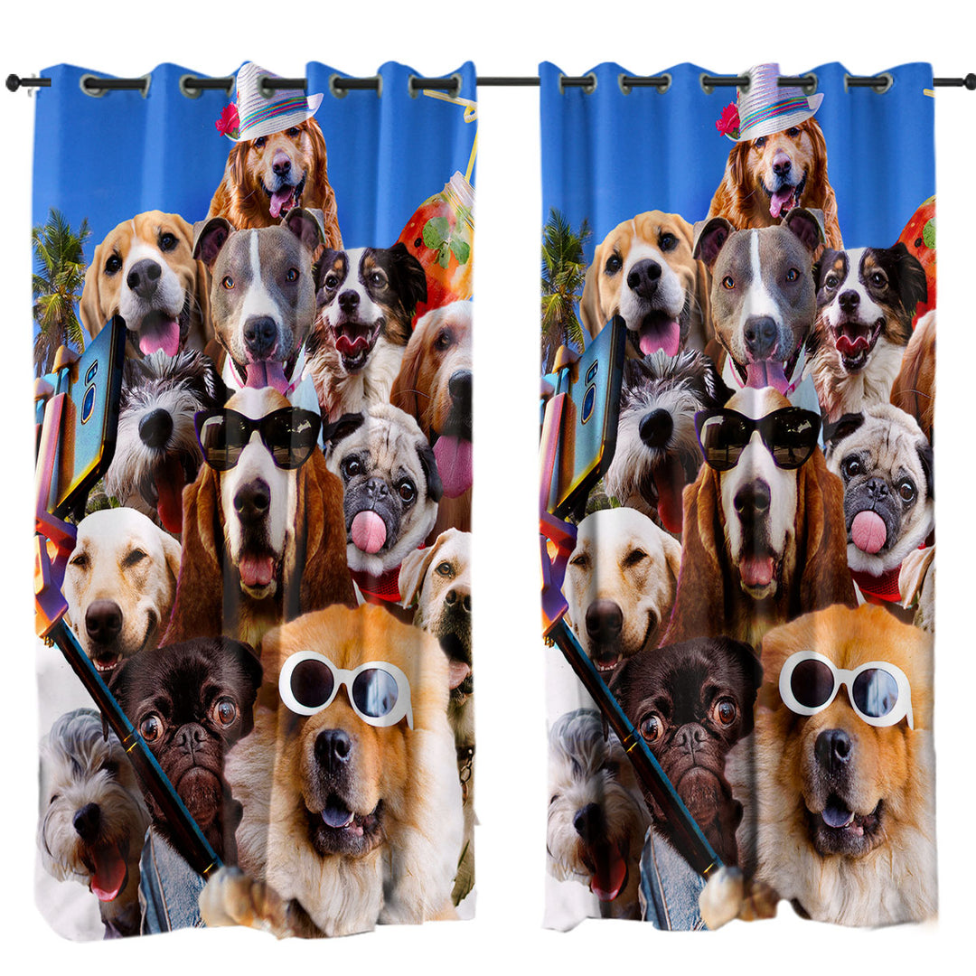 Awesome Selfie Funny Dogs with Sunglasses on the Beach Drapery