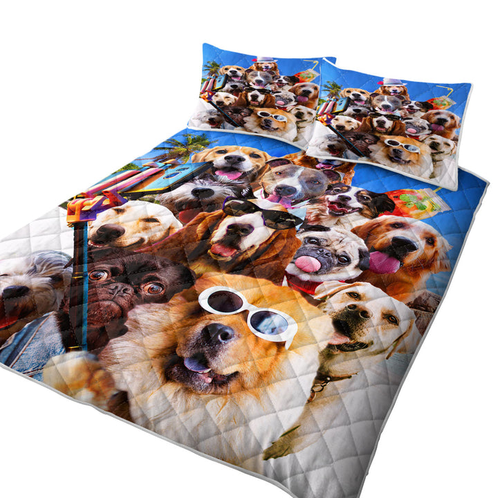 Awesome Selfie Funny Dogs with Sunglasses on the Beach Quilts