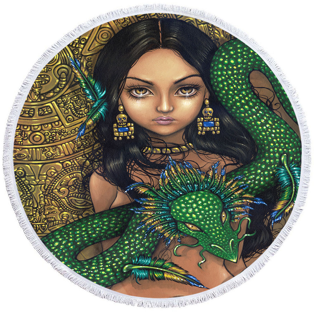 Aztec Round Towel Priestess of Quetzalcoatl Aztec Mayan Maiden