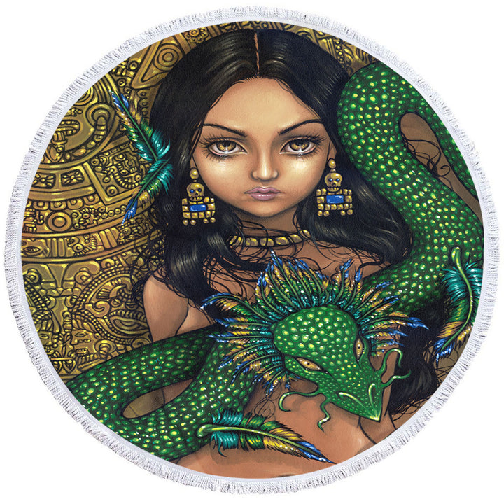 Aztec Round Towel Priestess of Quetzalcoatl Aztec Mayan Maiden